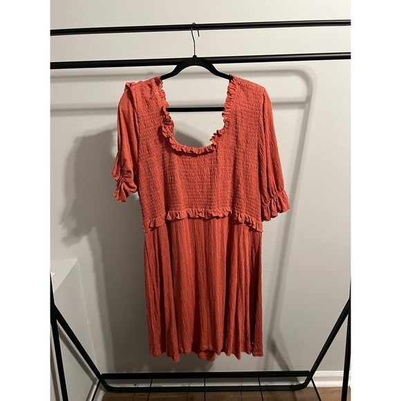 ASOS Smocked Bodice Ruffle Sleeve Dress in Rust Size 16 NWT - Picture 1 of 4